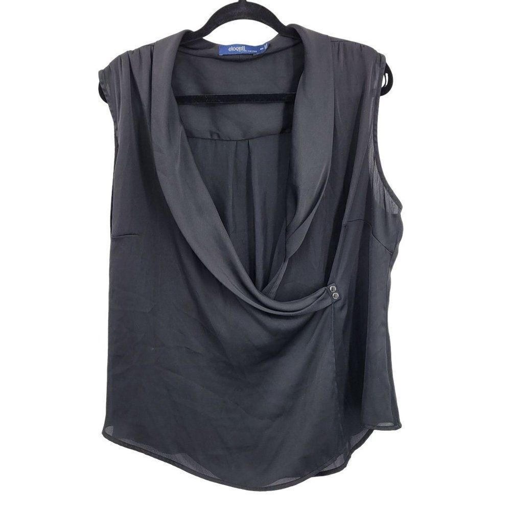 Eloquii Wrap Blouse‎ 18W Black Sleeveless Draped Lightweight Satin Day To Night